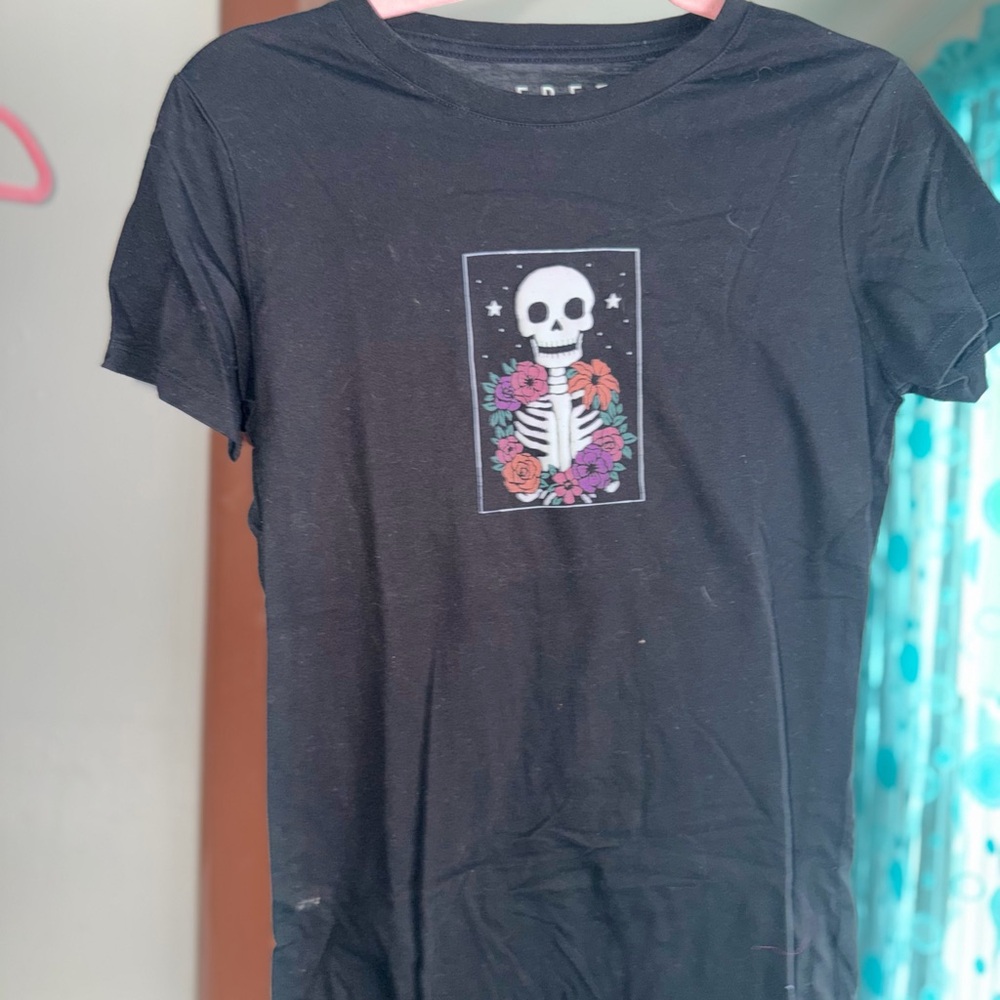Free State Black Tee with Skeleton and Floral Design
